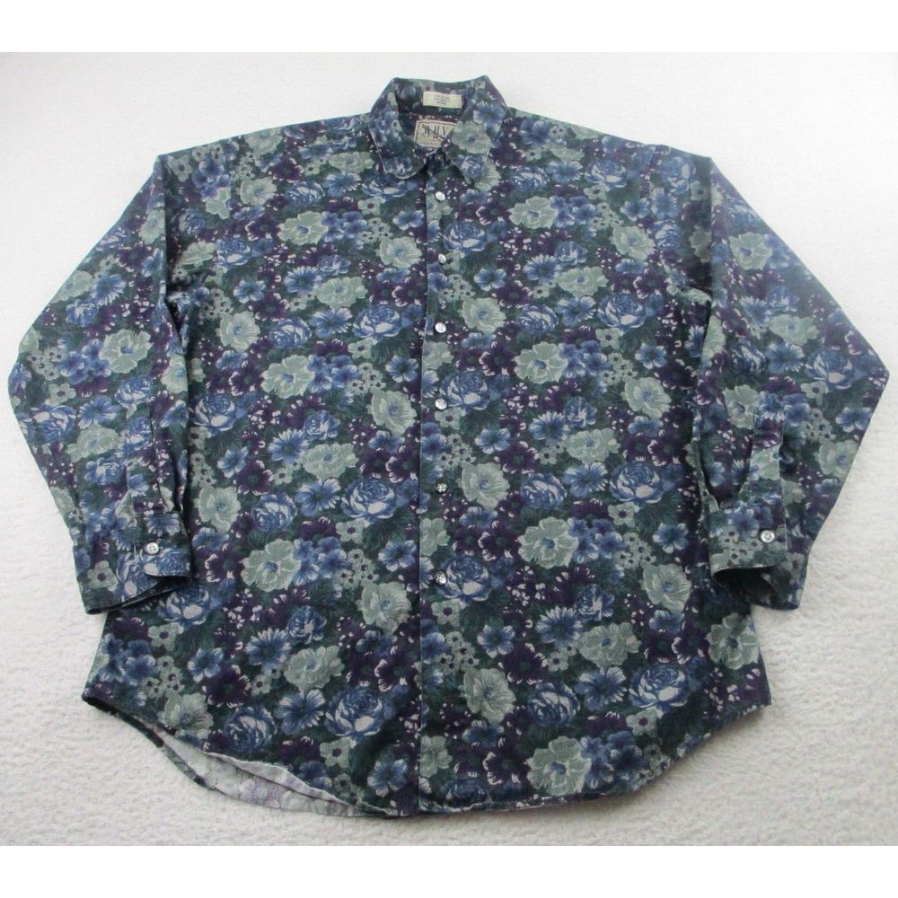 Why This? Shirt Mens Size Medium Floral Colourful Button Up Cotton Long Sleeve M